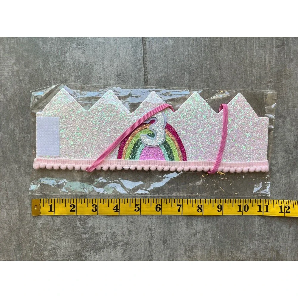 Toddler Girl 3rd Birthday Felt Rainbow Glitter Crown Princess Unicorn Party NEW